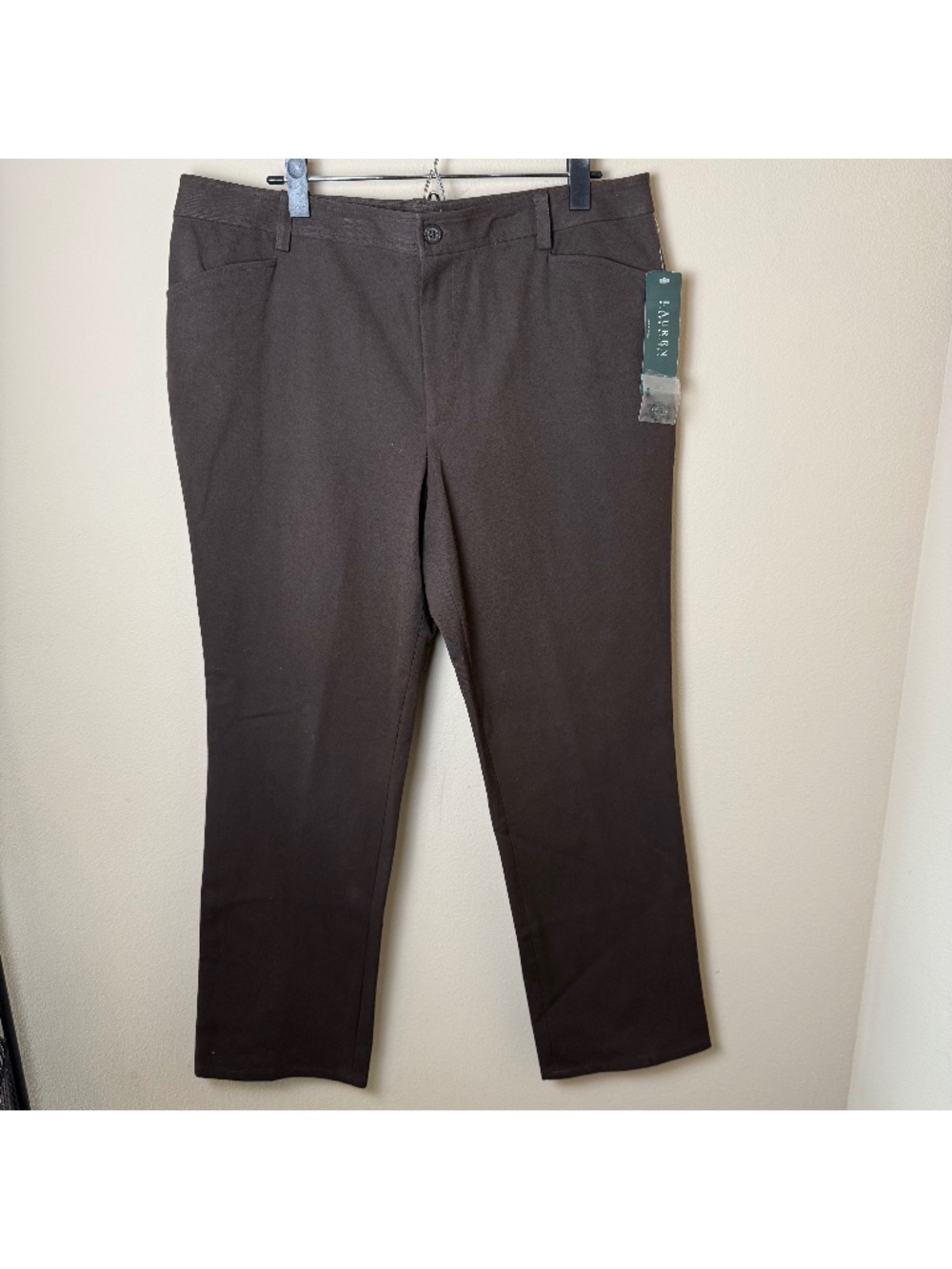 NWT Vintage Y2K Lauren Ralph Lauren Twill Pants Womens 16 Brown LRL Office Work